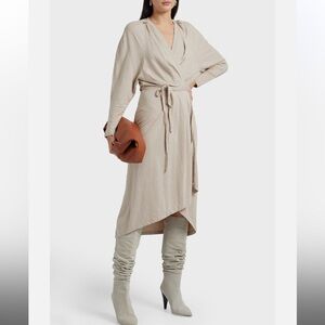 IRO Paris Botena Linen Blend Wrap Dress Pleated Stretch Tie Waist